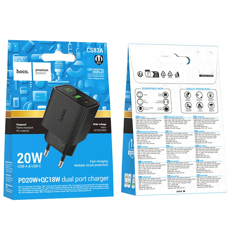 МЗП Hoco CS83A Excellent with digital display PD20W+QC3.0 (USB-A/Type C) (Black)