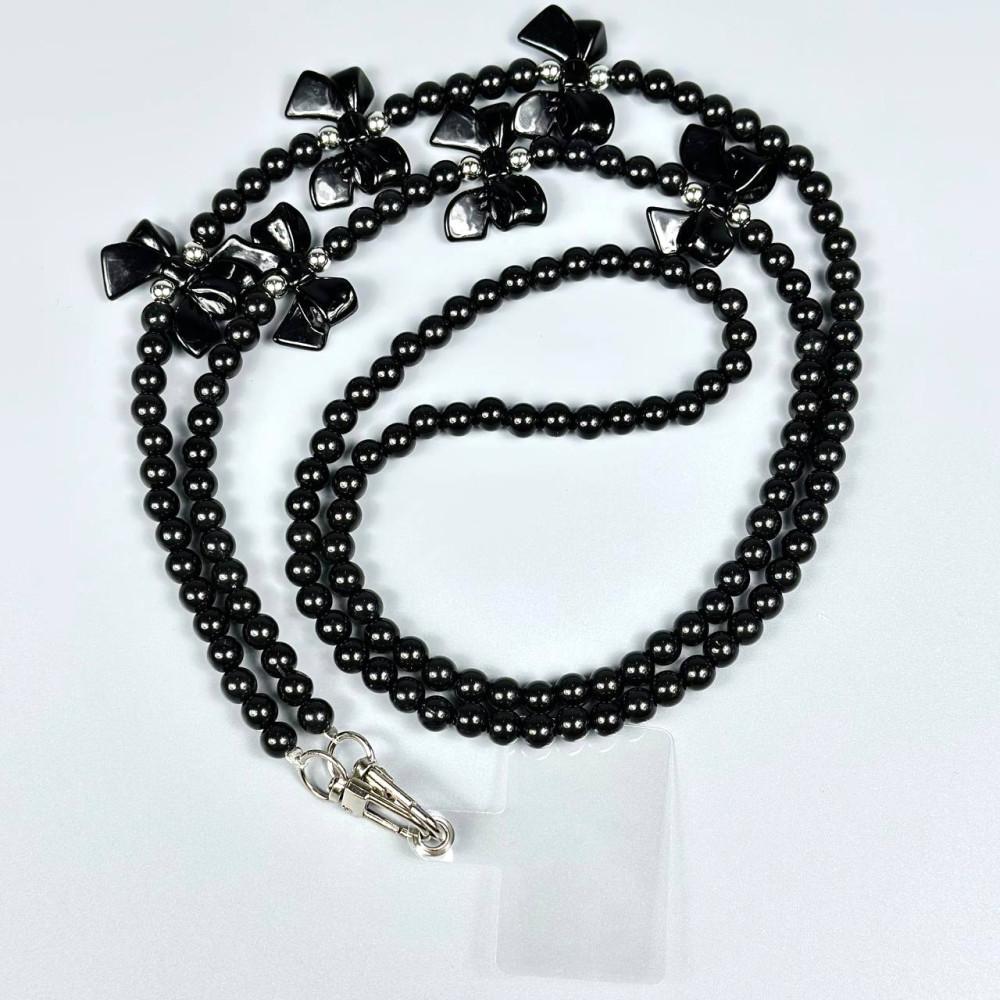 Ремінець Перлина з бантом для телефону 130 см (Чорний)