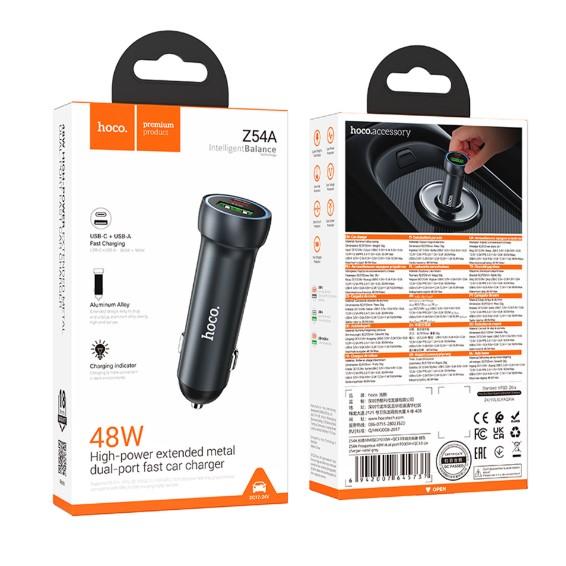 Автомобільний Зарядний Пристрій Hoco Z54A 1USB/1USB-C PD48W/QC3.0 (Сiрий)