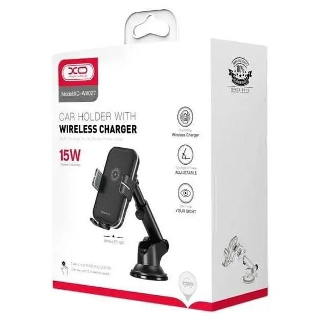 Автотримач XO WX027 Car holder 15W Wireless Charger Black