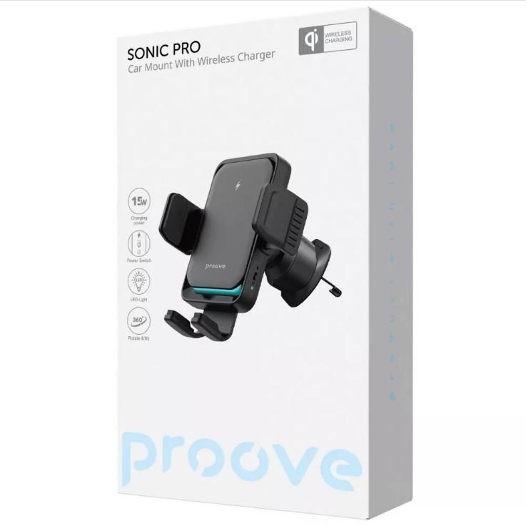 Автомобільний тримач з Бездротовим ЗП Proove Sonic Pro 15W (black)