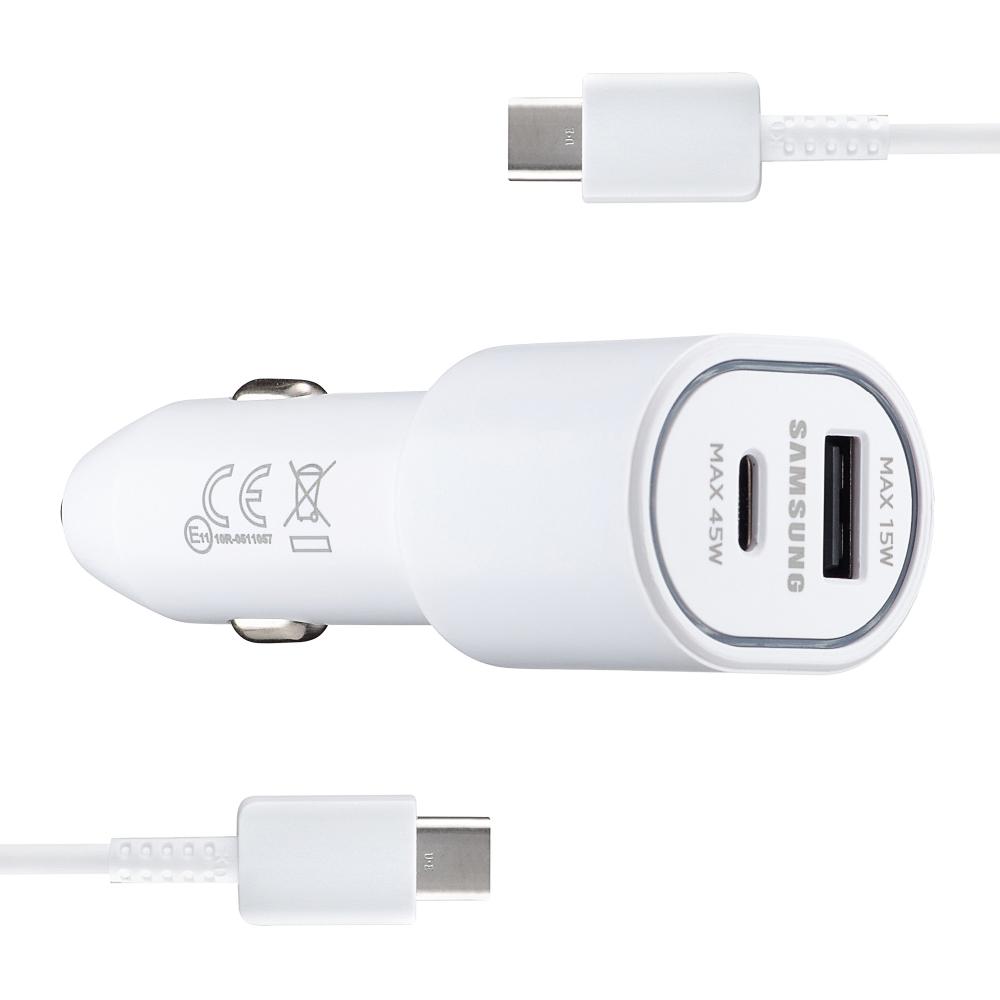 АЗП Samsung Dual Port Car Charger USB + Type-C Port 45W High Copy White