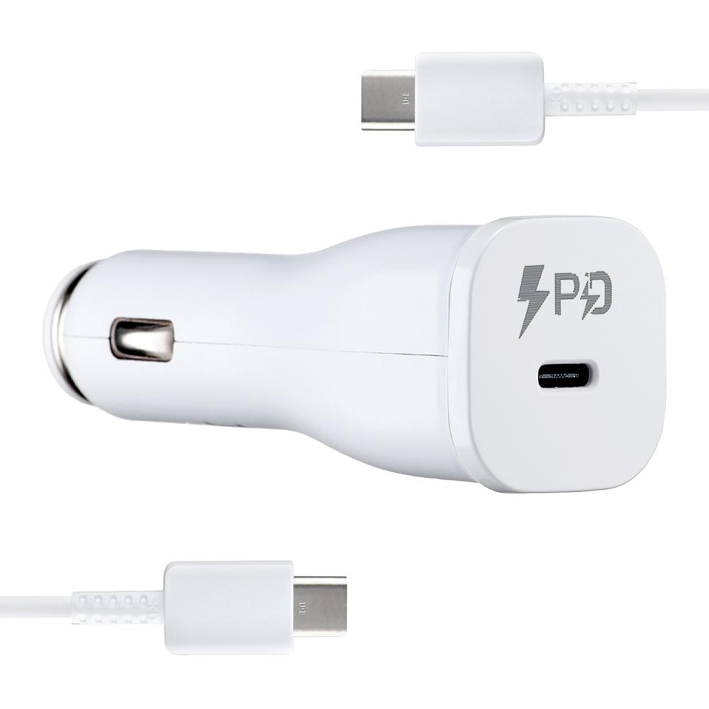АЗП Samsung Single Port Car Charger Type-C Port 25W With Cabble Type-C to Type-C High Copy White