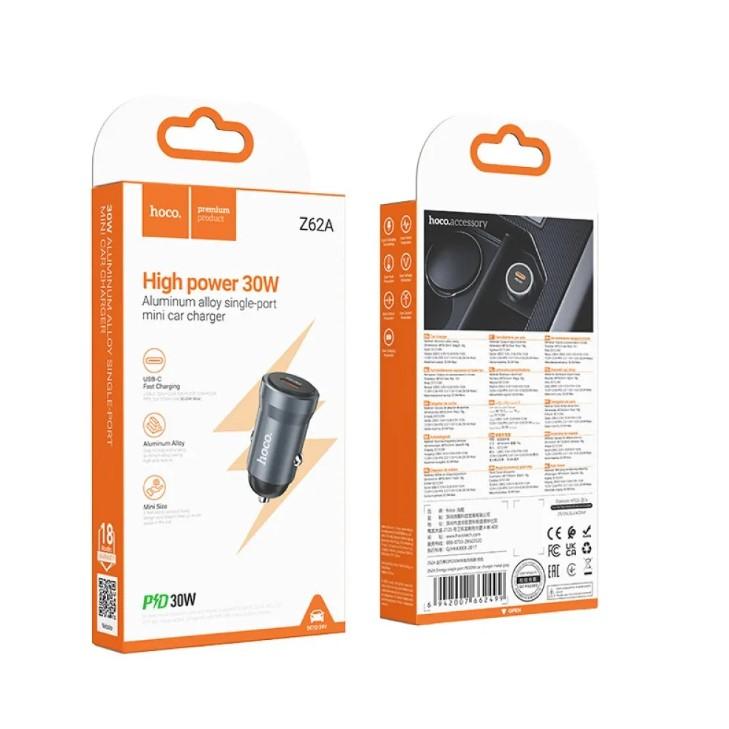 АЗП HOCO Z62A Energy single port PD30W car charger metal gray