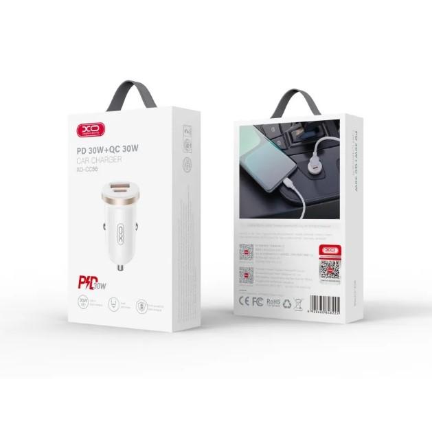 АЗП XO CC56 mini car charger USB-A/TYPE-C single port 30W Білий