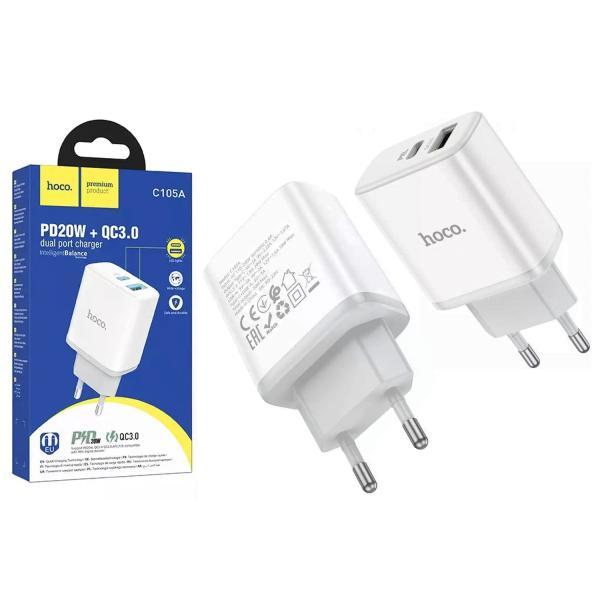Адаптер мережевий  HOCO C105A  PD20W+QC3.0 (White)