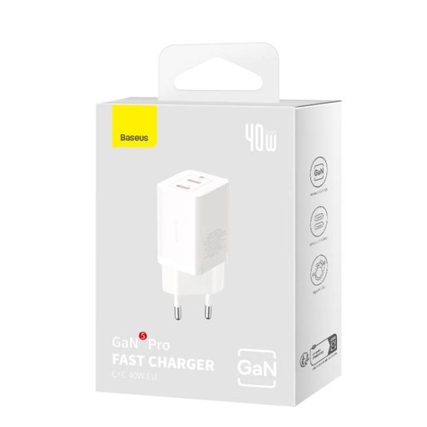 Мережевий зарядний пристрій Baseus GaN5 Pro 40W White