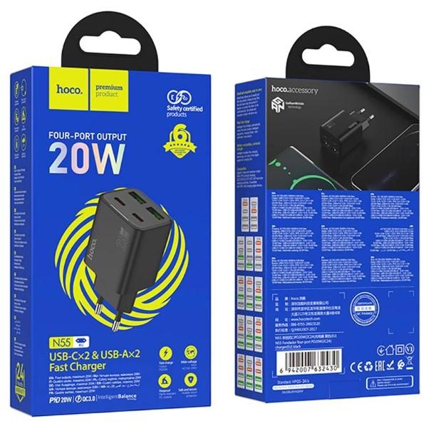 Зарядний пристрій Hoco N55 Fundador PD20W four-port (2USB-A/2C) чорний