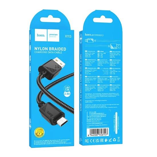 Кабель Micro USB  2.4A (1m) Hoco X113 Чорний
