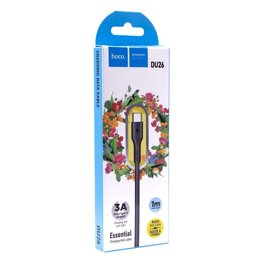 Кабель USB Hoco DU26 Long 8mm Plug Type-C 3A (Чорний)