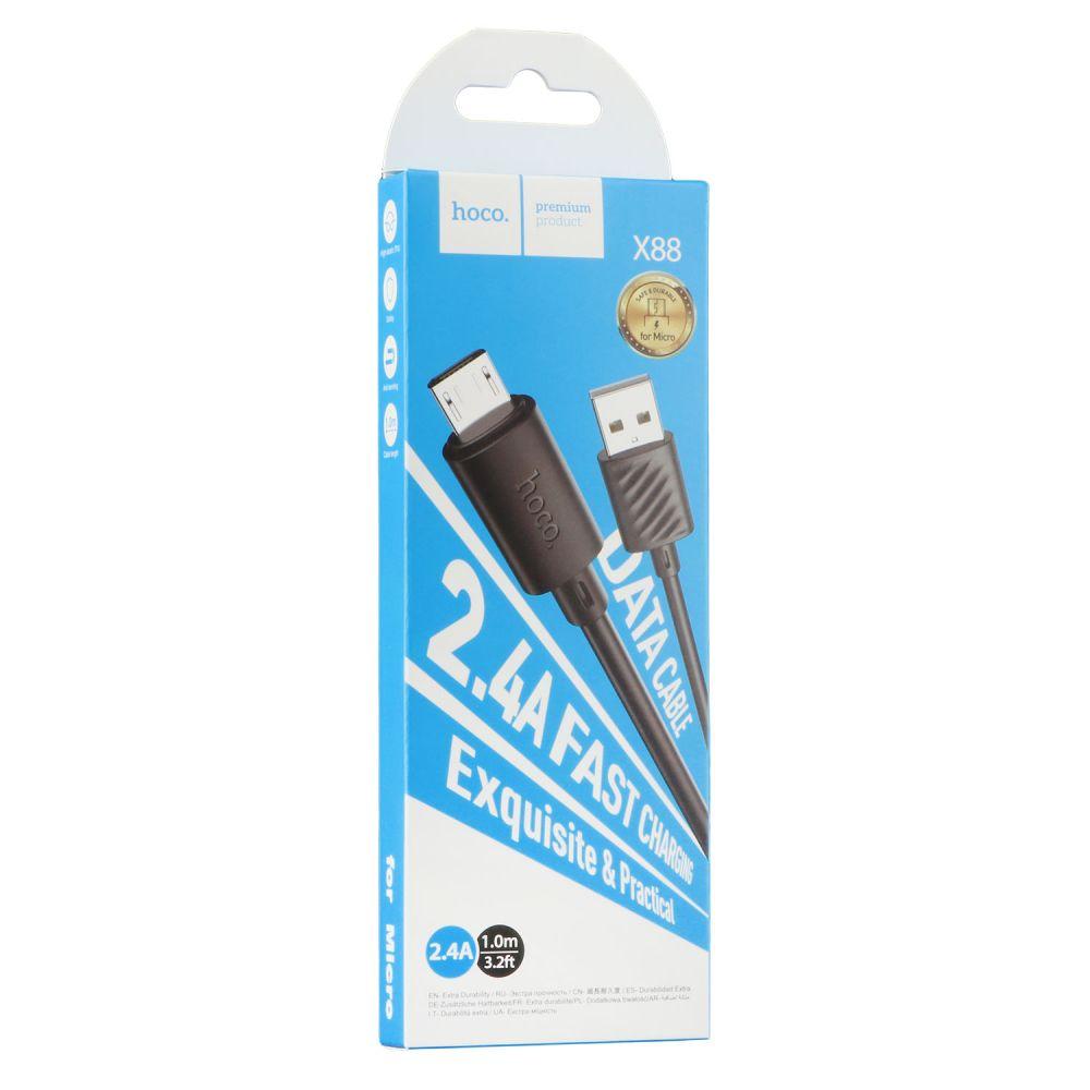 Зарядний шнур Hoco X88 Gratified charging data cable для Micro 2,4A 2m Black
