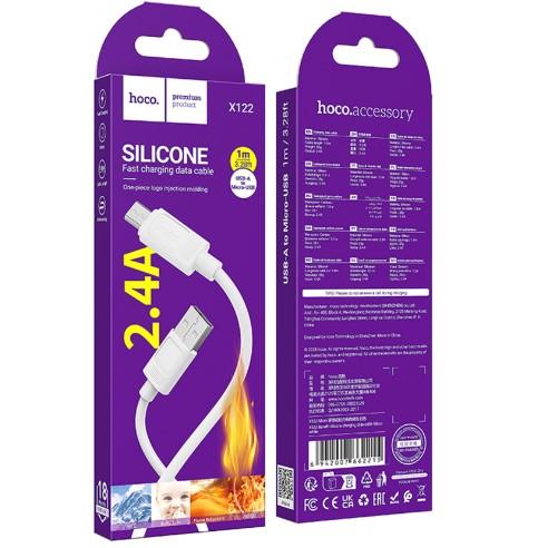 Кабель USB Hoco X122 Silicone Micro 2.4A  (Білий)