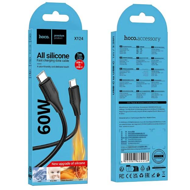 Кабель Hoco X124 Bien silicone Type-C to Type-C 60W (1m) (Чорний)