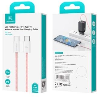 Кабель Usams U86 Type-C to Type-C PD 60W 5A 1.2m (Pink)