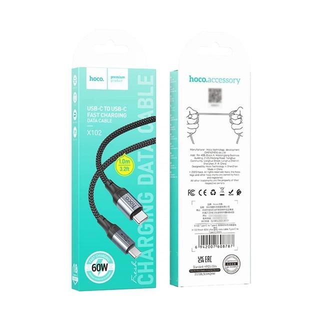 Кабель USB Hoco X102 Type-C to Type-C 60W  (Чорний)