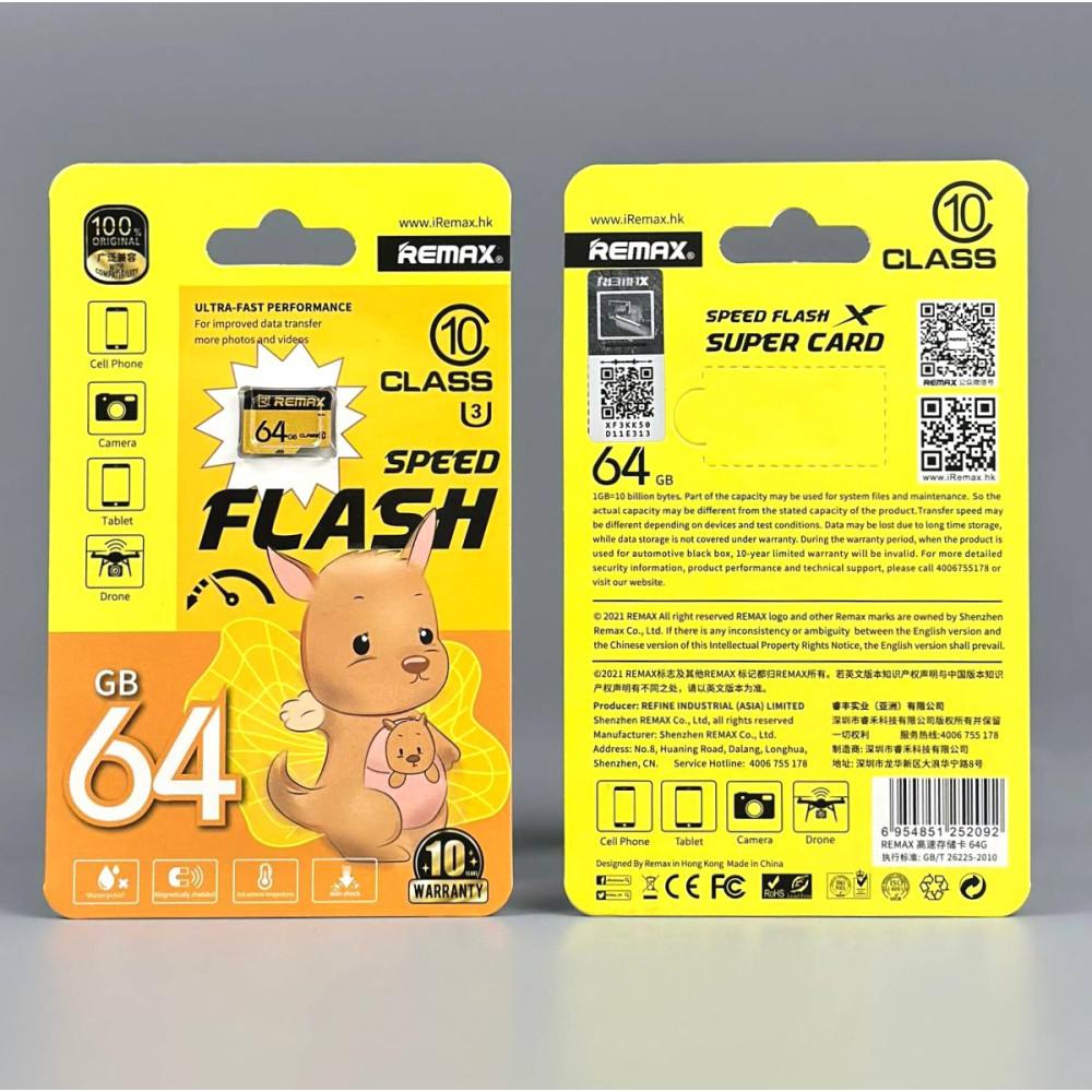 Карта пам`яті Remax MicroSD 64Gb Class 10 Speed Flash  без адаптера