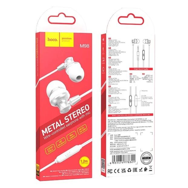 Навушники Hoco M98 Delighted metal universal 3.5mm (Срібний)