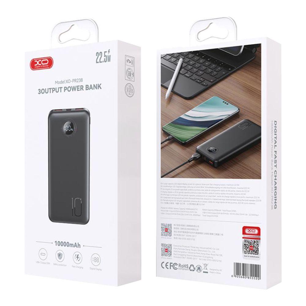 Power Bank XO PR238 USB-C 20W/USB-A 22.5W 10000 mAh (Чорний)