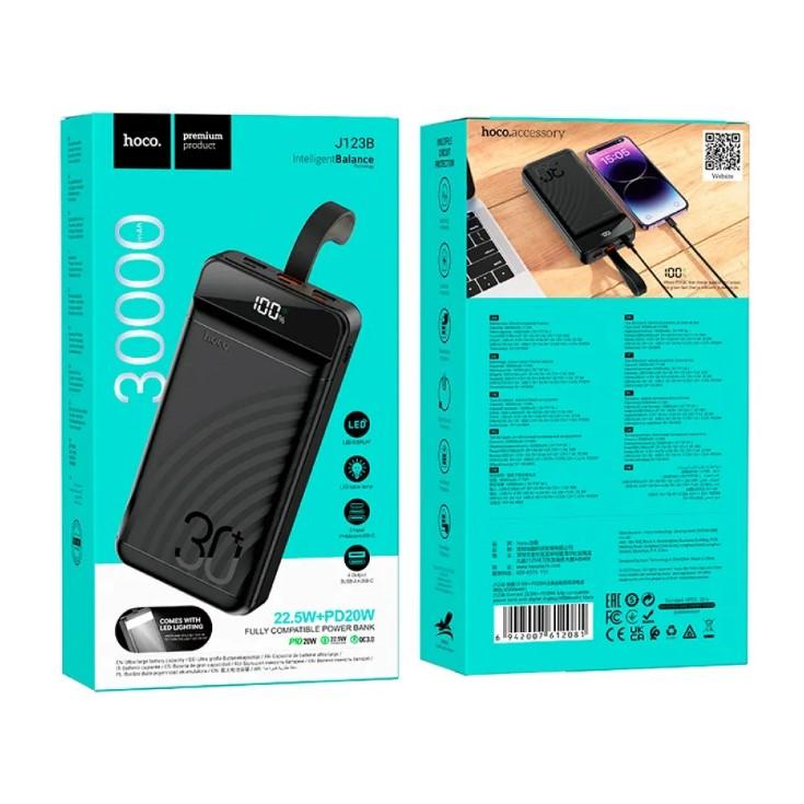 Power bank Hoco J123B Element 22.5W+PD20W with LCD and LED-lamp 30 000mAh чорний