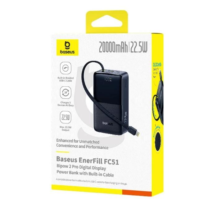 Павербанк Baseus EnerFill FC51 Bipow 2 Pro Digital Display Built-in Cable 22.5W 20 000 mAh чорний