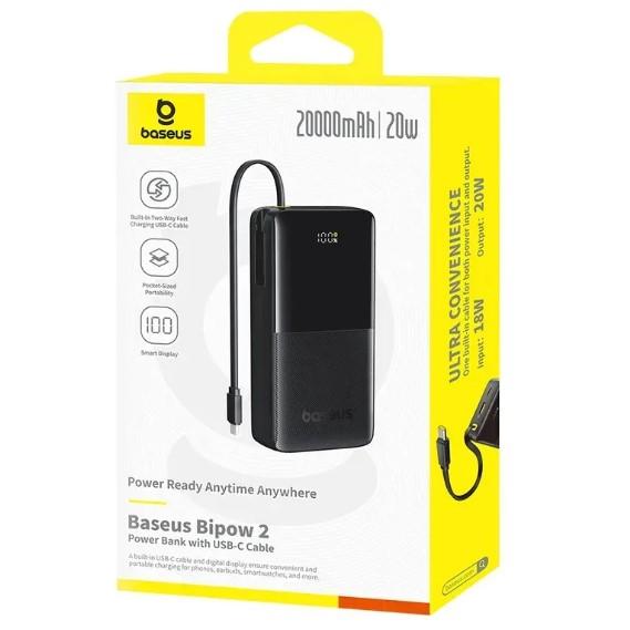 Павербанк Baseus Bipow 2 Digital Display With Built-in USB-C Cable 20000mah 20W чорний