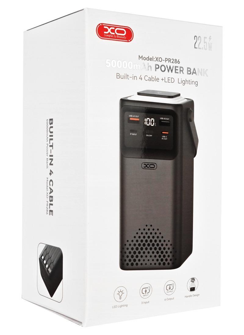 Power Bank XO-PR286 50000mAh з ліхтариком (Чорний)