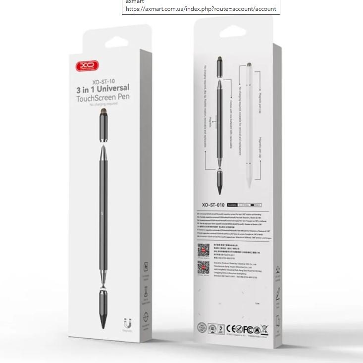 Стілус XO ST-10 3 in 1 touch-sensitive Capacitor Pen чорний