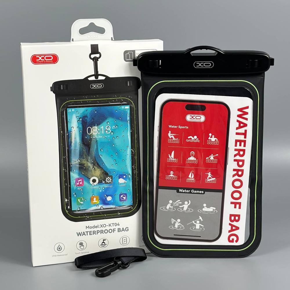 Водонепроникна сумка-чохол XO KT04 + шнурок, для мобільного телефону до 7 дюймів (Чорний)