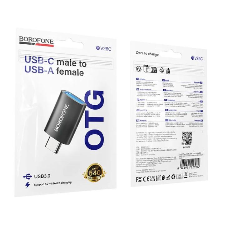 Адаптер BOROFONE BV26C Type-C male to USB female USB3.0 чорний