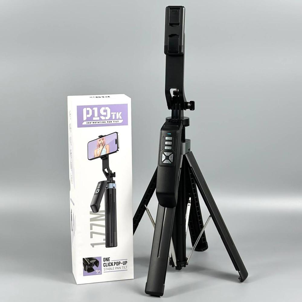 Монопод P19TK Click Pop-Up на штативі 1.77m Bluetooth (360° Rotating Pan Tilt) (Чорний)