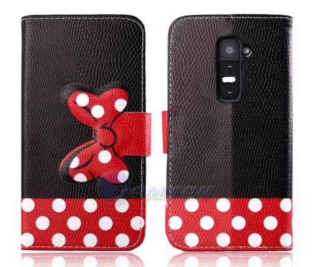 Книжка для LG G2 Мікі чорна з червоним бантом