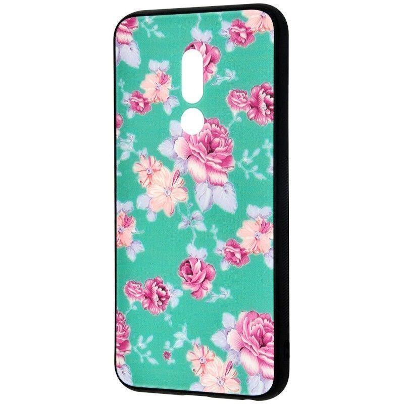 Накладка Limited для Meizu 16th Plus Glass Case (Glass+TPU) Квіти на зеленому