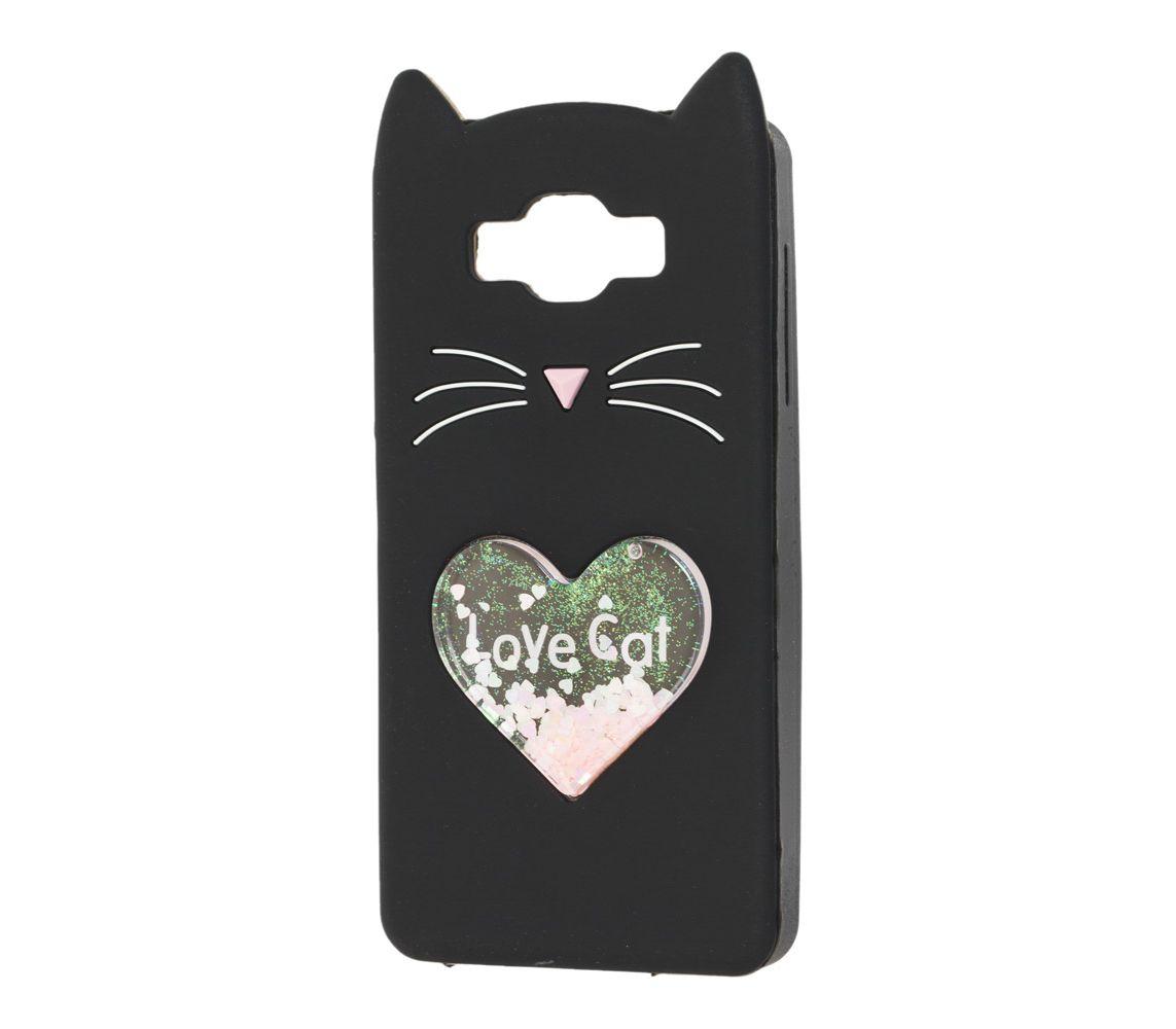 Накладка 3D Cat heart для Samsung J3 J300/J310/J320 (J5 2015) чорна