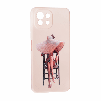 Накладка Silicone ART для Samsung A03 (2022) Lady with Hat  Pink Sand