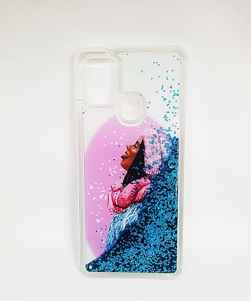 Накладка Fluid Painted для Samsung A21s "Дівчина і сніг" (переливається)