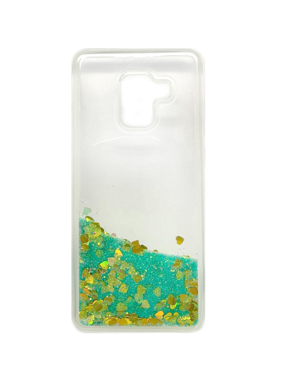Накладка Aqua для Samsung A8 Plus зелені блискітки (переливаються)