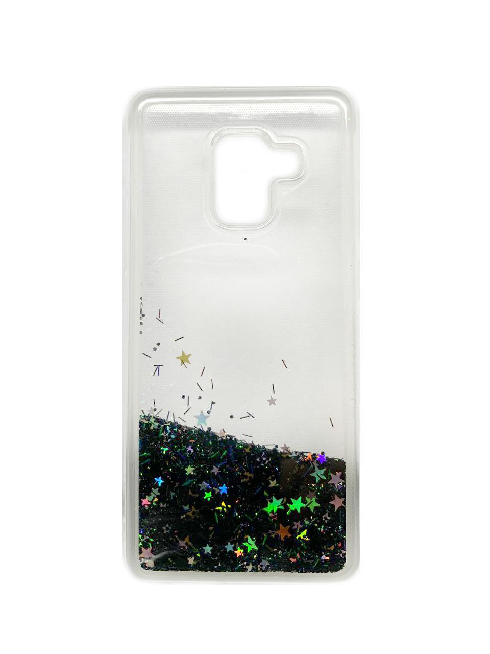 Накладка Aqua для Samsung A8 чорні блискітки (переливається)
