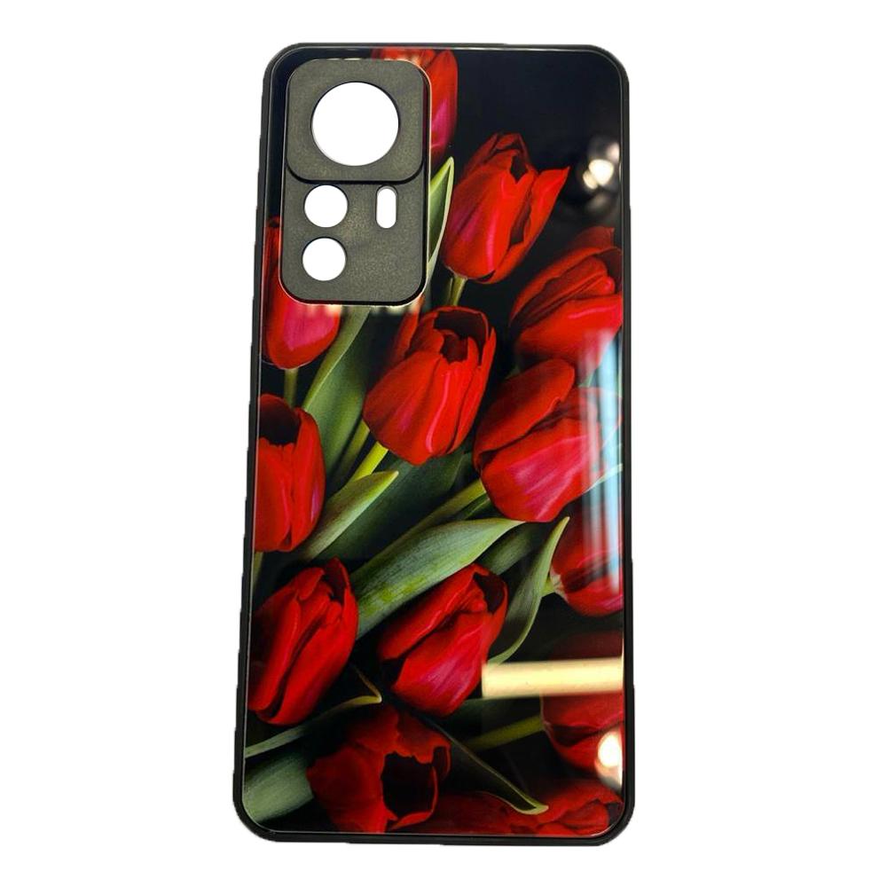 Накладка Marble Clouds для Xiaomi 12T/12T Pro Тюльпани червоні (скляний)