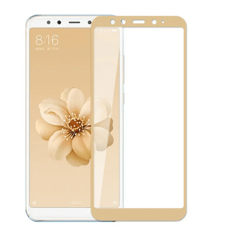 Захисне скло Silk Print для Xiaomi Mi A2/Mi 6x з золотою рамкою (поклейка рамкою)