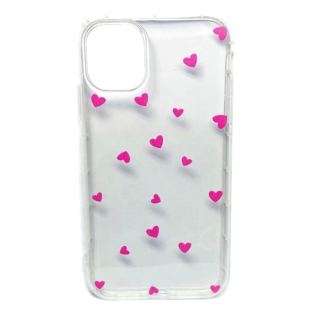 Накладка Transparent in Hearts для Iphone 11 (Pink)