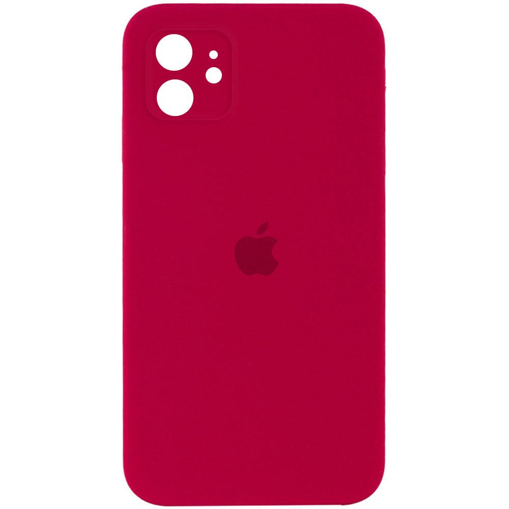 Silicone Case Square Full Camera Protective (AA) для iPhone 11 (Rose Red)