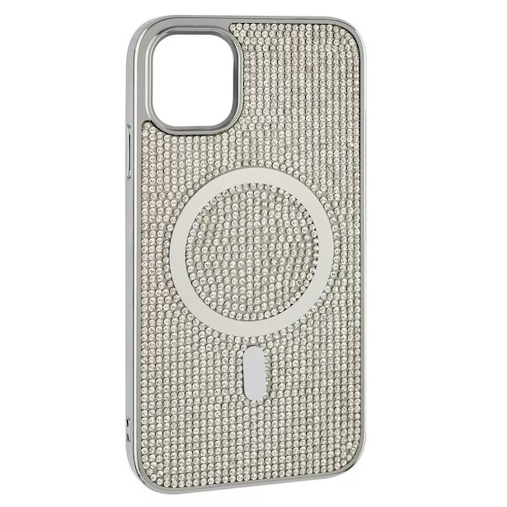 Накладка MagSafe full of diamonds для  iPhone 13 Pro  (Silver)