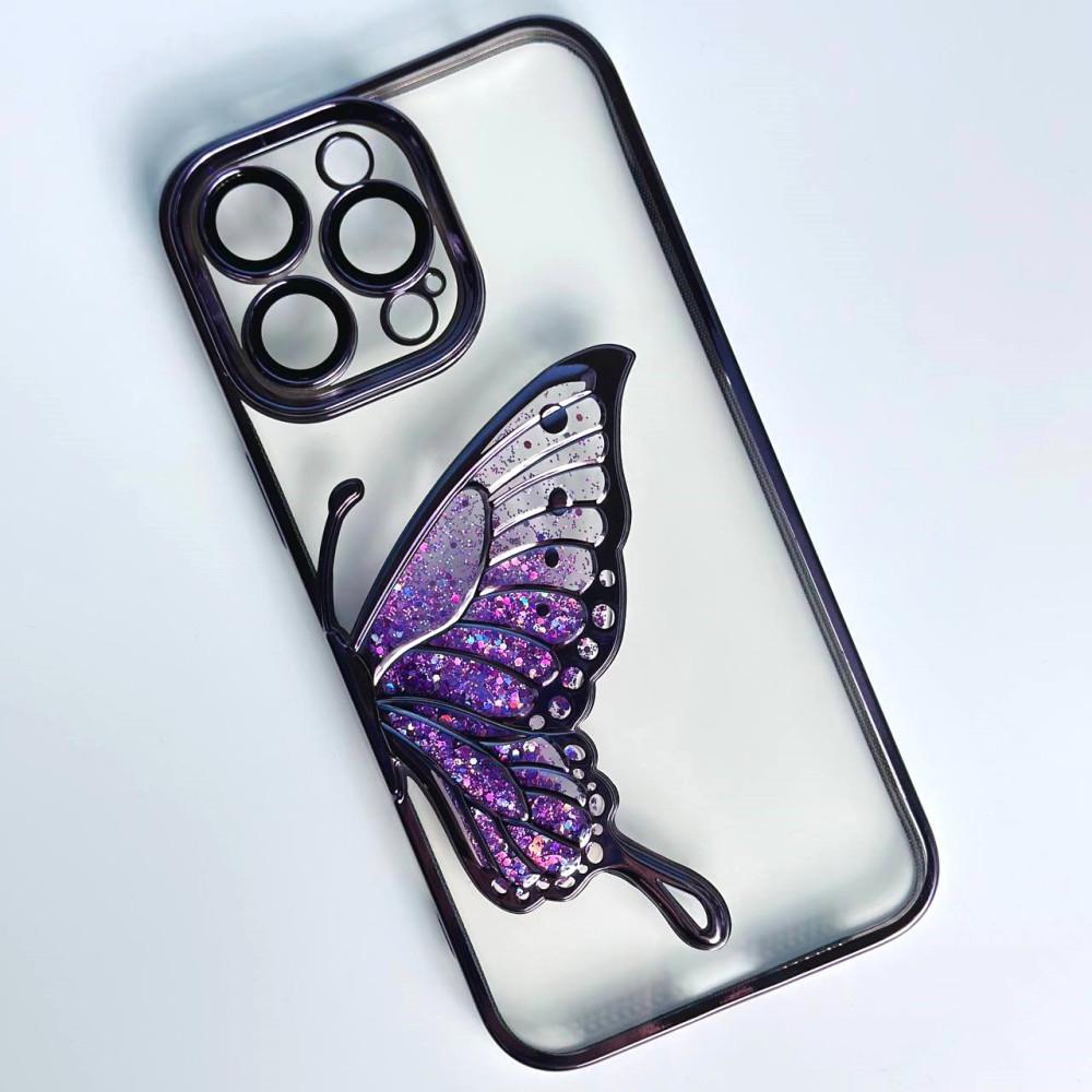 Накладка Shiny Butterflies для IPhone 13 Pro Max фіолетова