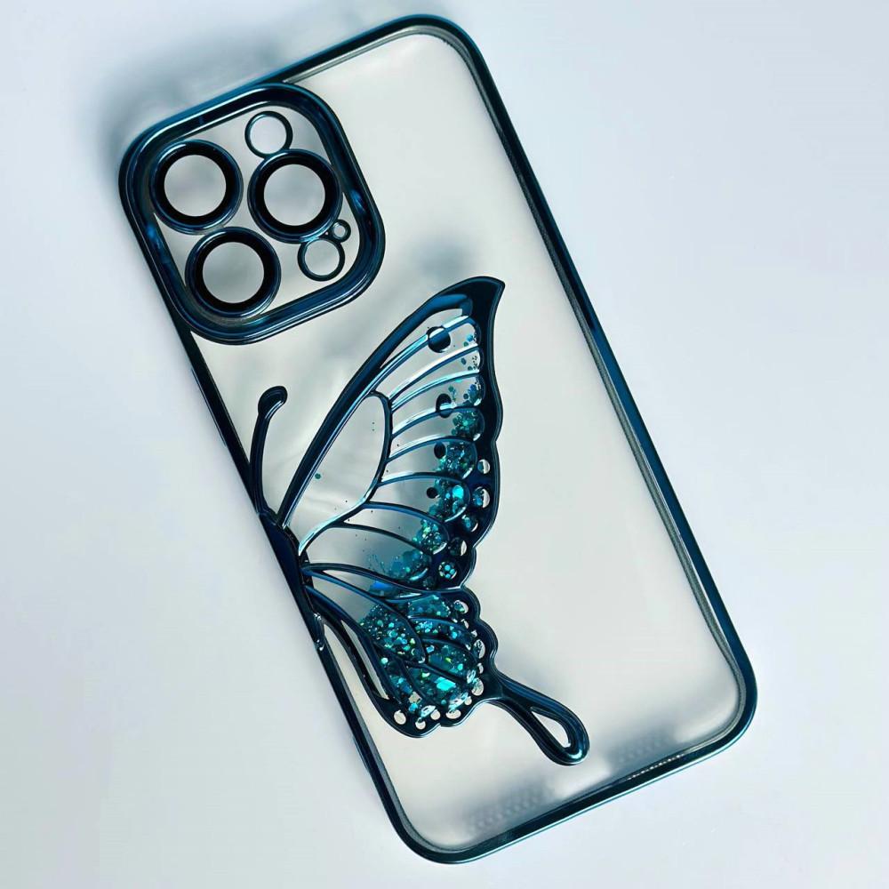 Накладка Shiny Butterflies для IPhone 13 Pro Max синя