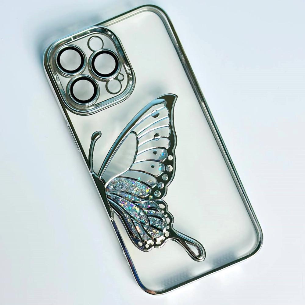 Накладка Shiny Butterflies для IPhone 13 Pro Max  срібна