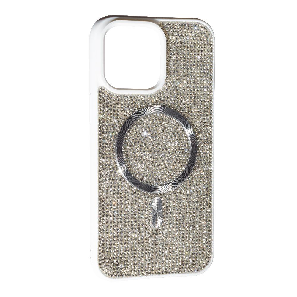 Накладка MagSafe full of diamonds для iPhone 15 Pro Max (White)