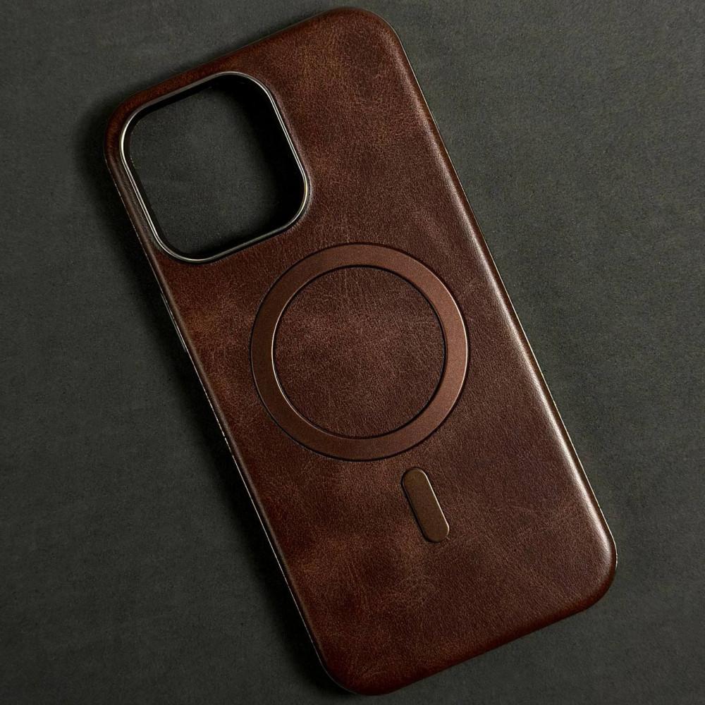 Чохол Leather Magnetic для IPhone 16 Pro коричнева