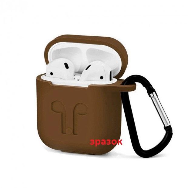 Чохол для AirPods 1/2 Silicone Case Logo + карабін  (Brown)
