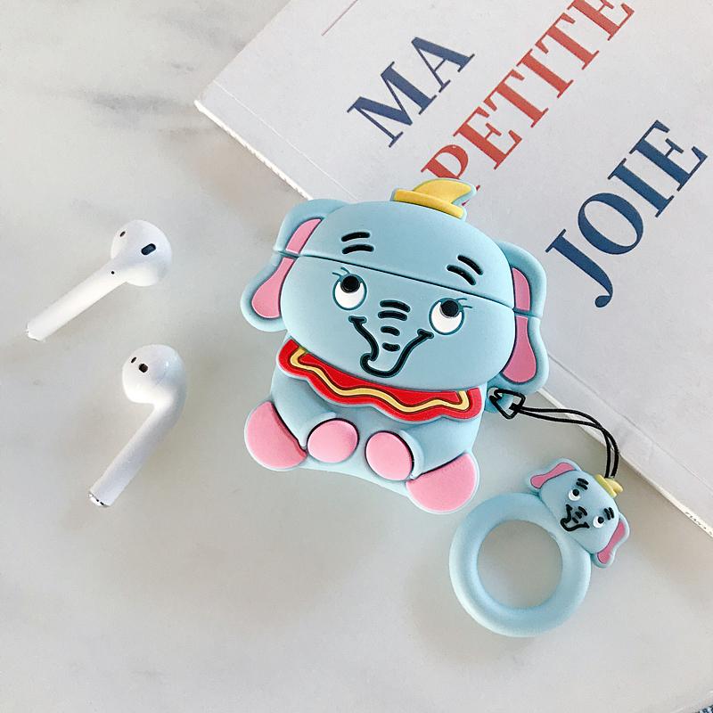 Чохол TOYS для Airpods слоник блакитний з карабіном