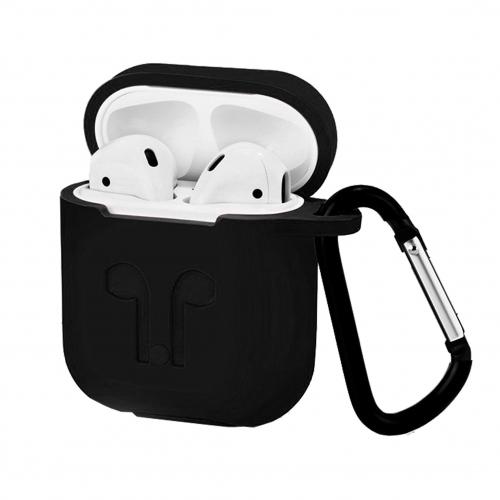 Чохол для AirPods Silicone Case Logo + карабін (Black)